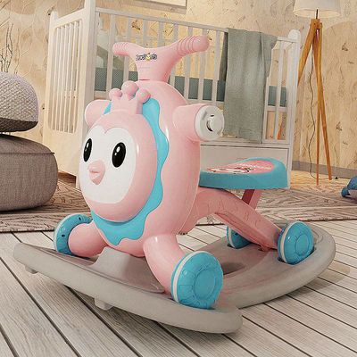 Scooter rosa multifuncional para crianças com função de caminhador e design de sacudir um cavalo