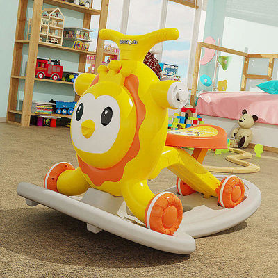 Scooter rosa multifuncional para crianças com função de caminhador e design de sacudir um cavalo
