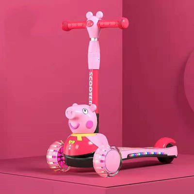 Kids Pedal Skateboard Scooter Carro com função dobrável Iluminação musical e rodas PU