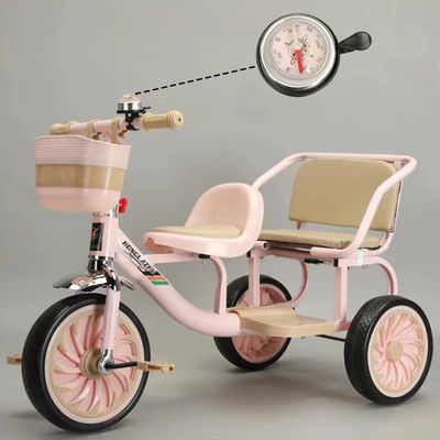 2023 Kids Tricycle Trike com assento de couro macio e moldura de compras frontal dobrável